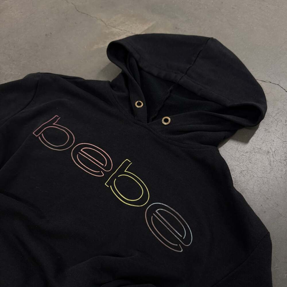 Vintage bebe Sport Black Hoodie Y2K Logo Pullover Streetwear
